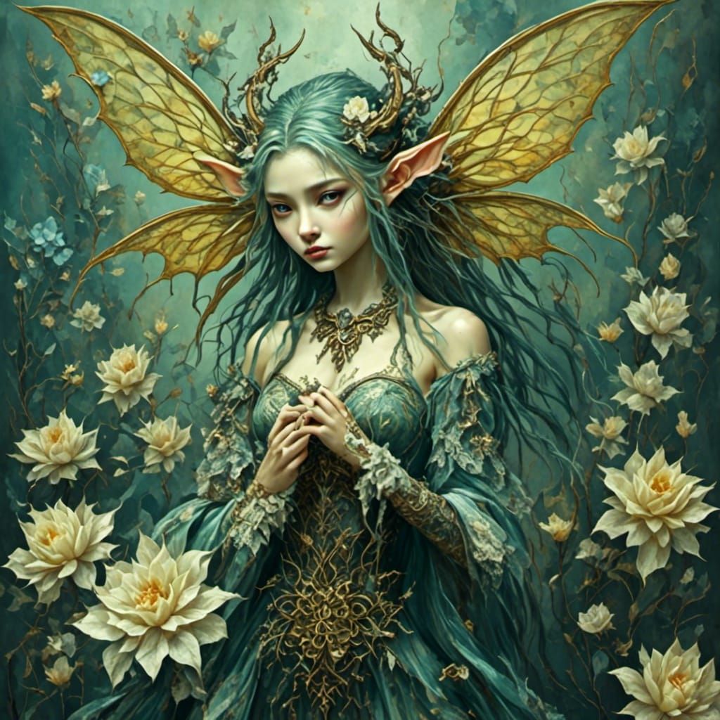 Fairy Elf in Antique Watercolor Style