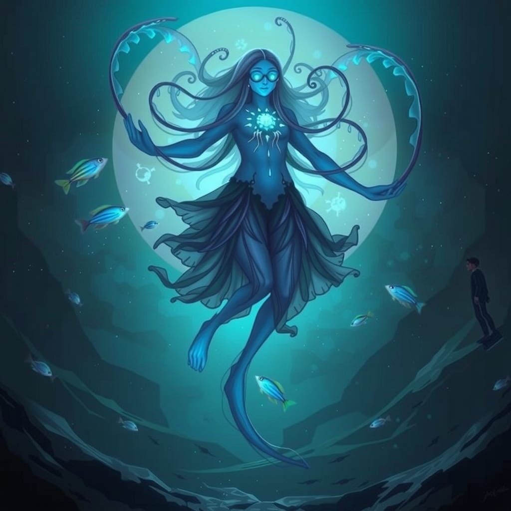 Majestic Bioluminescent Lotus Jellyfish in Oceanic Dreamscap...