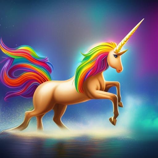 Hyperrealistic Multicolored Unicorn in Moonlight