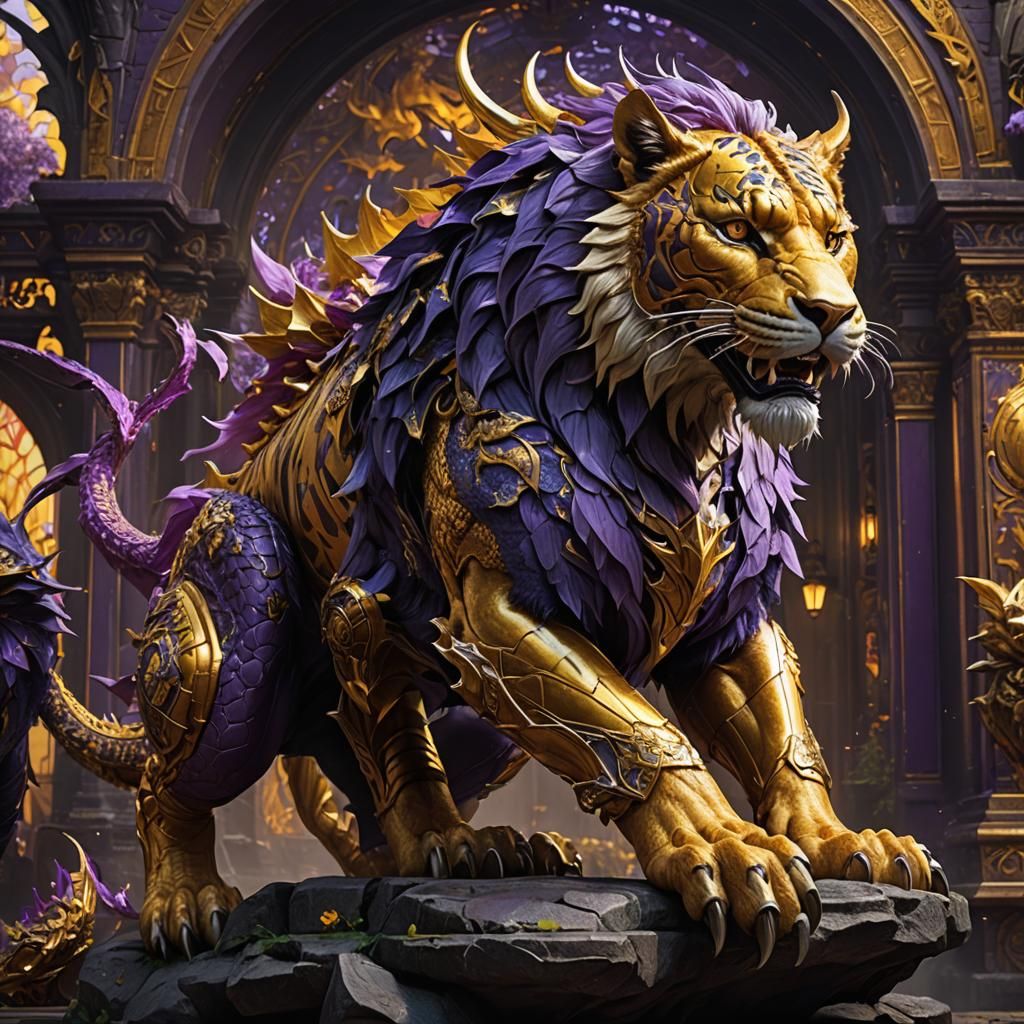 Liger and Dragon Hybrid in Dark Fantasy Style