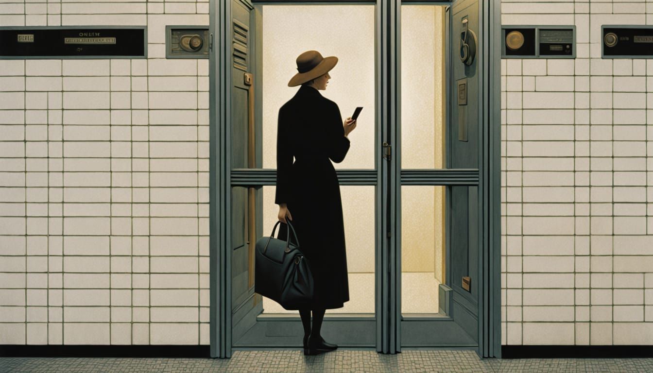 Elegant Woman Lost in Phone on Subway