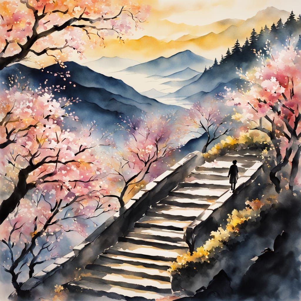 Stairway to Paradise in Sumi-e Style