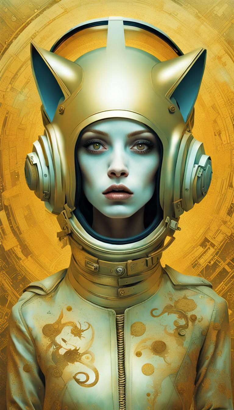 Ghost Cosmocat Girl: Intricate Animal Painting