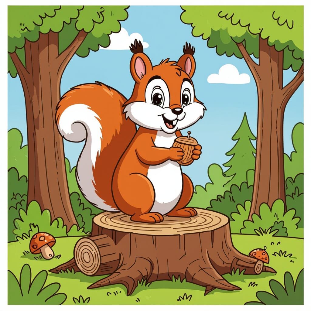 Cute Squirrel Coloring Page for Kids