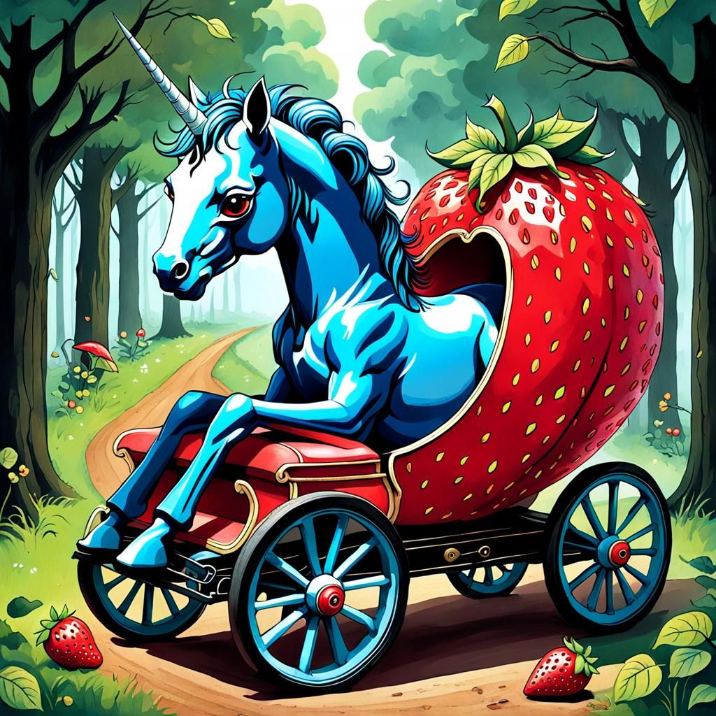 Strawberry Carriage with Fairy and Unicorns