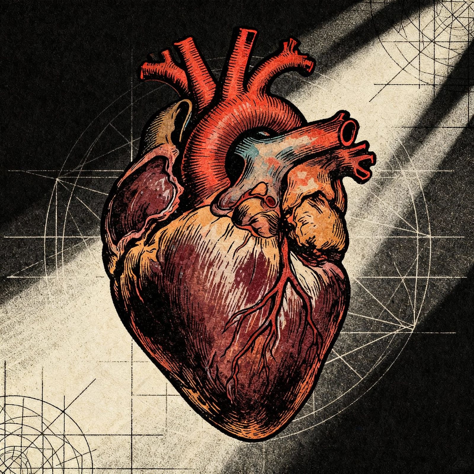 Anatomical Heart Illustration: Lithograph Style