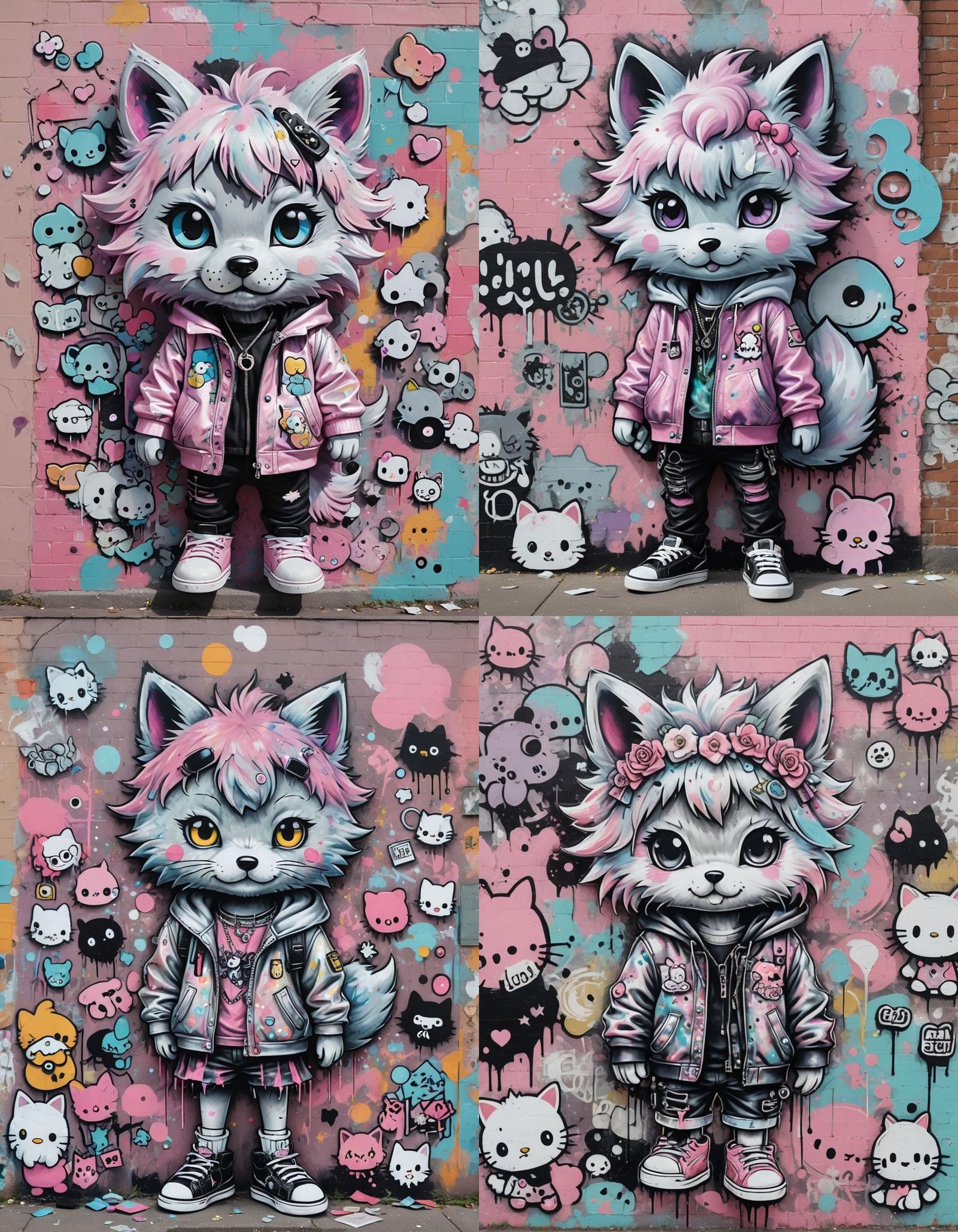 Pastel Goth Sanrio Wolf Street Art Mural