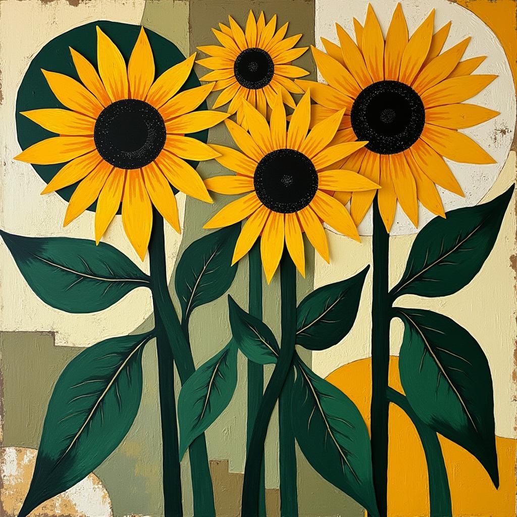 Abstract Sunflowers in Dada Art Style