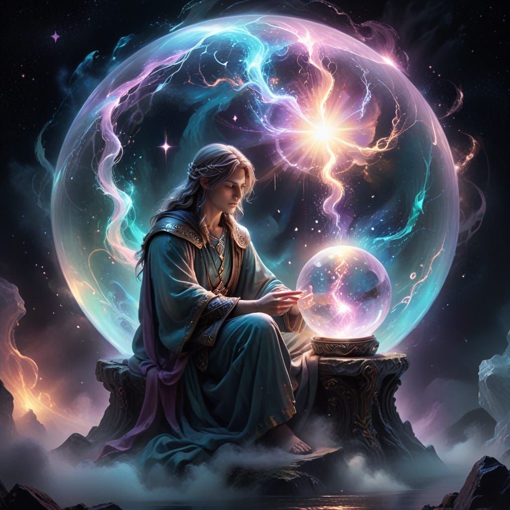 Mystic Figure Gazing into Crystal Ball