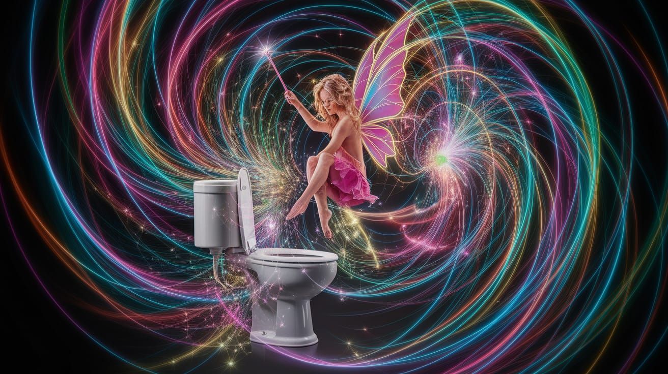 Fairy Uses Magic Wand on Toilet