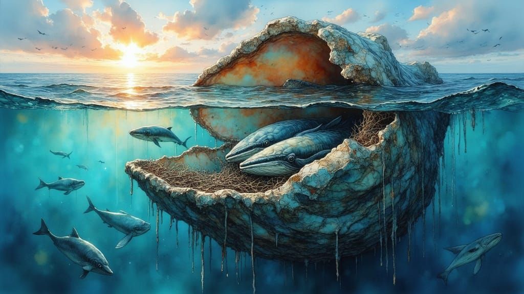 Colossal Clam Shell Reveals Underwater Whale Scene