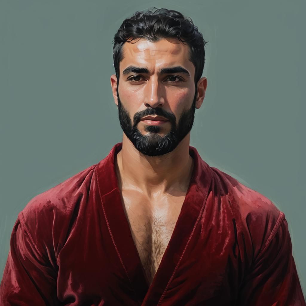 Serene Man in Red Robe: Impressionist Oil Painting