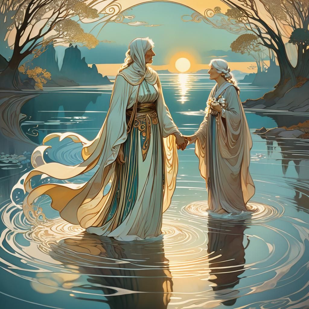 Mythical Landscape with Figures in Art Nouveau Style
