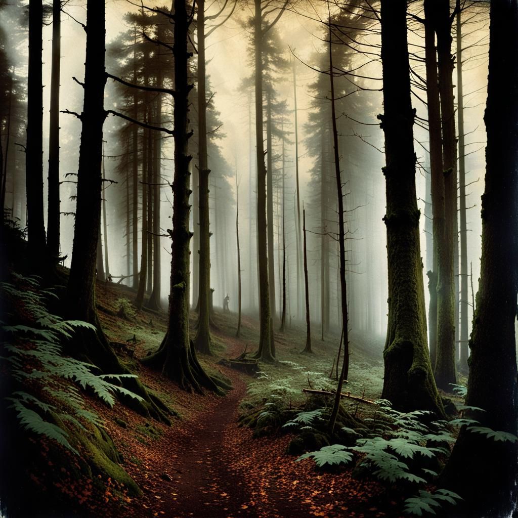 Dark Haunted Forest with Ghostly Figures