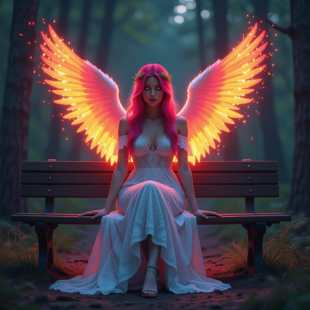 Fiery Angel in Mystical Forest Art