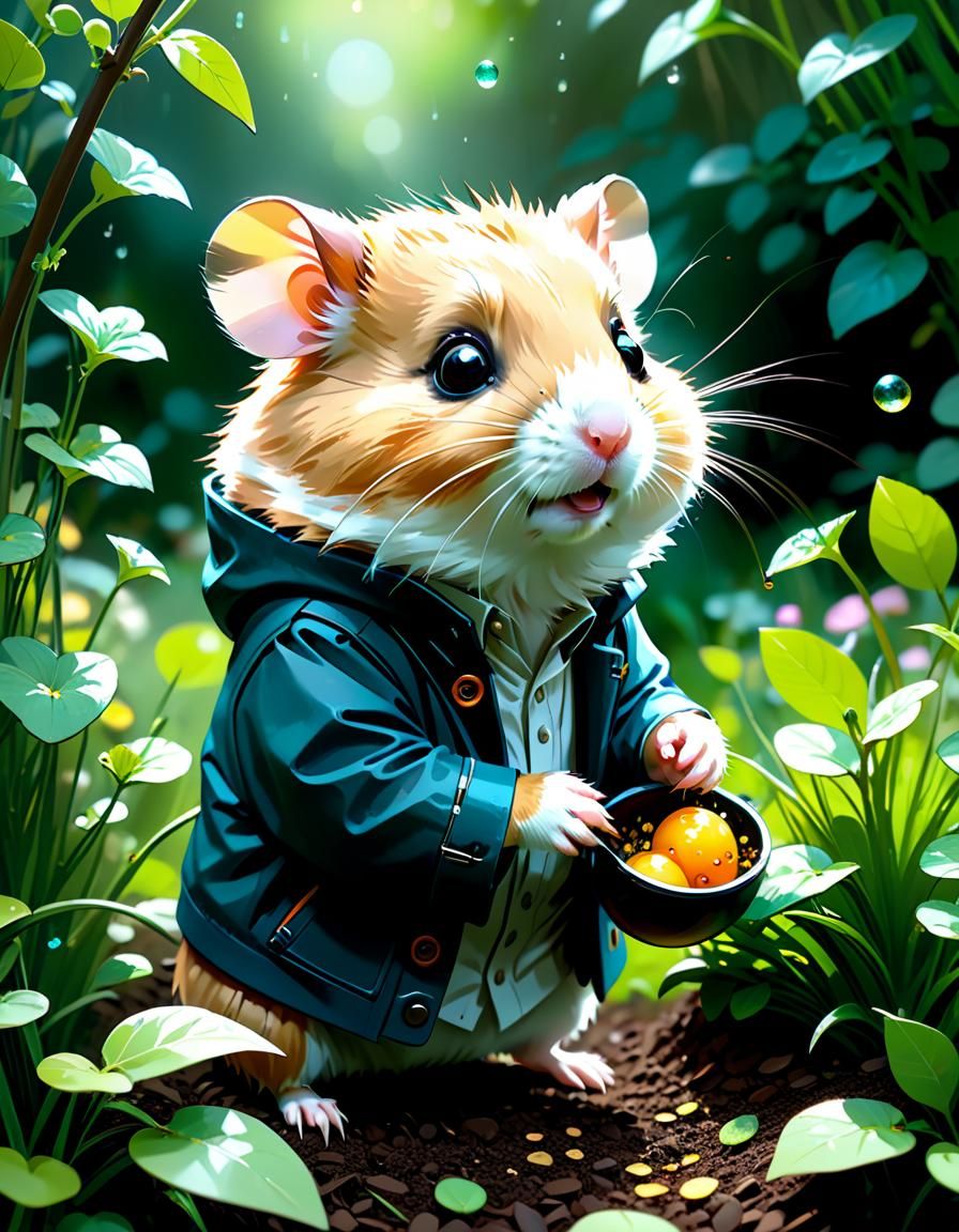 Adorable Hamster Teacher in Garden, Digital Art