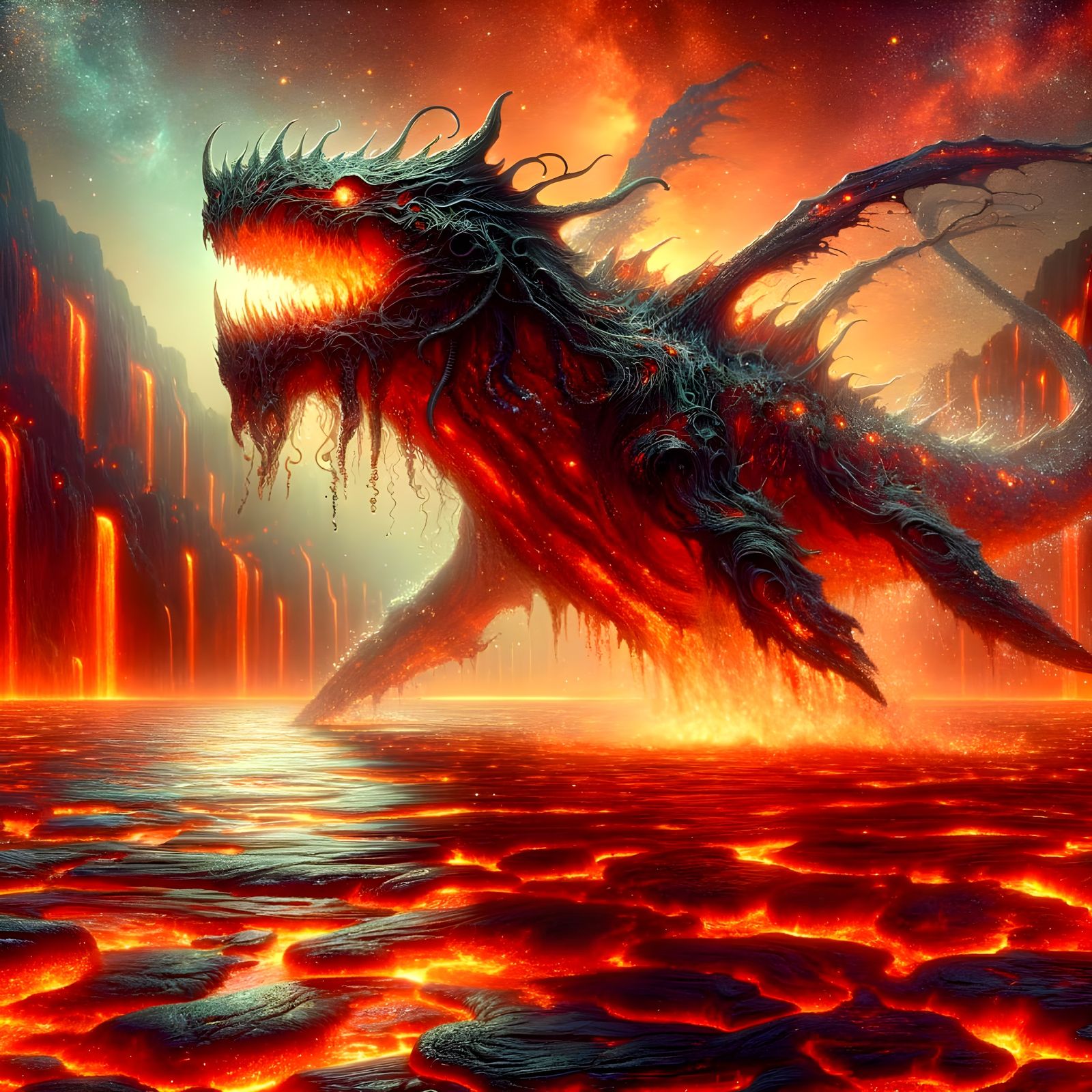 Colossal Lava Leviathan Emerges from Molten Sea