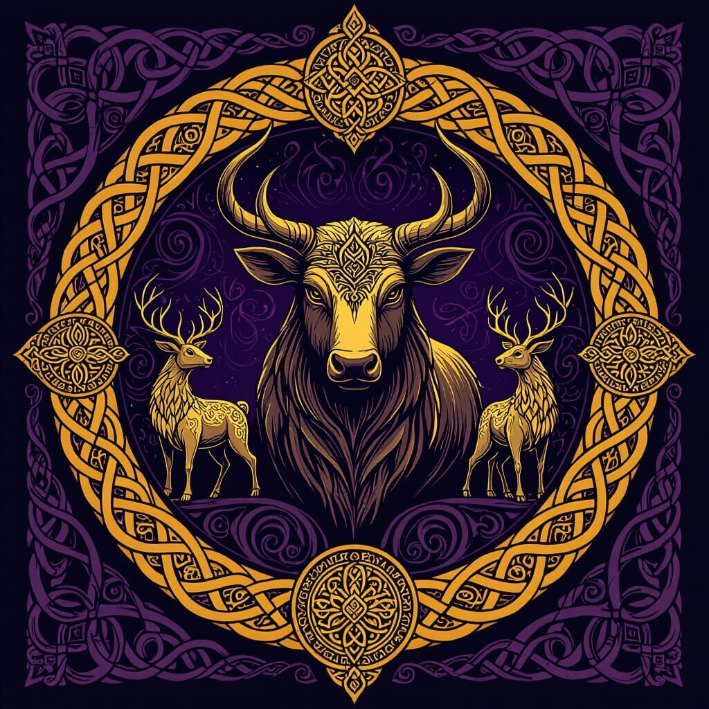 Stylized Calf in Norse Decorative Viking Art