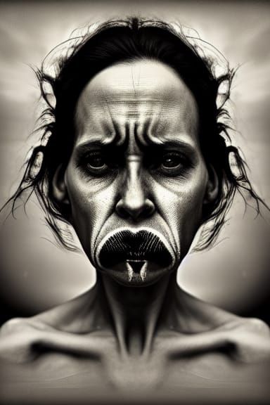 Terrifying Symmetrical Face in Op Art Style