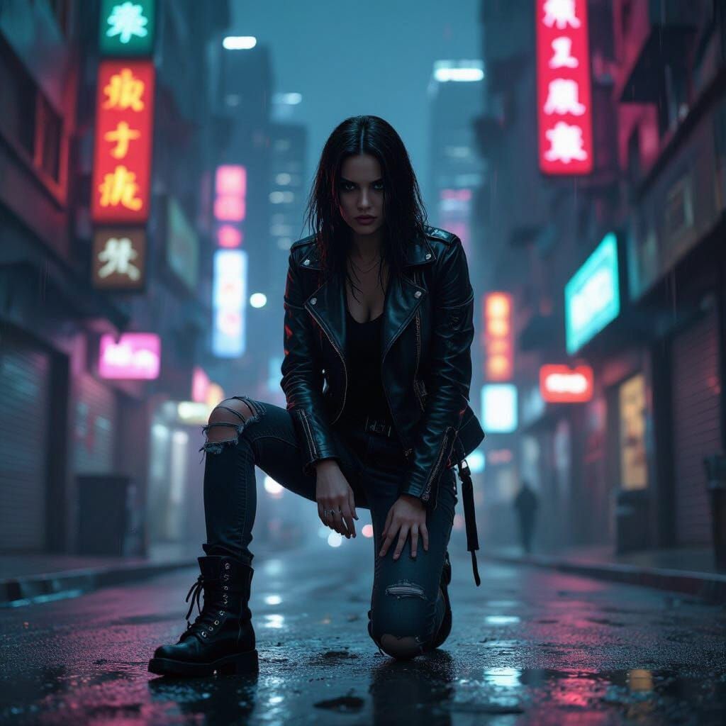 Lyra: Rebel Hacker in Neon Cityscape