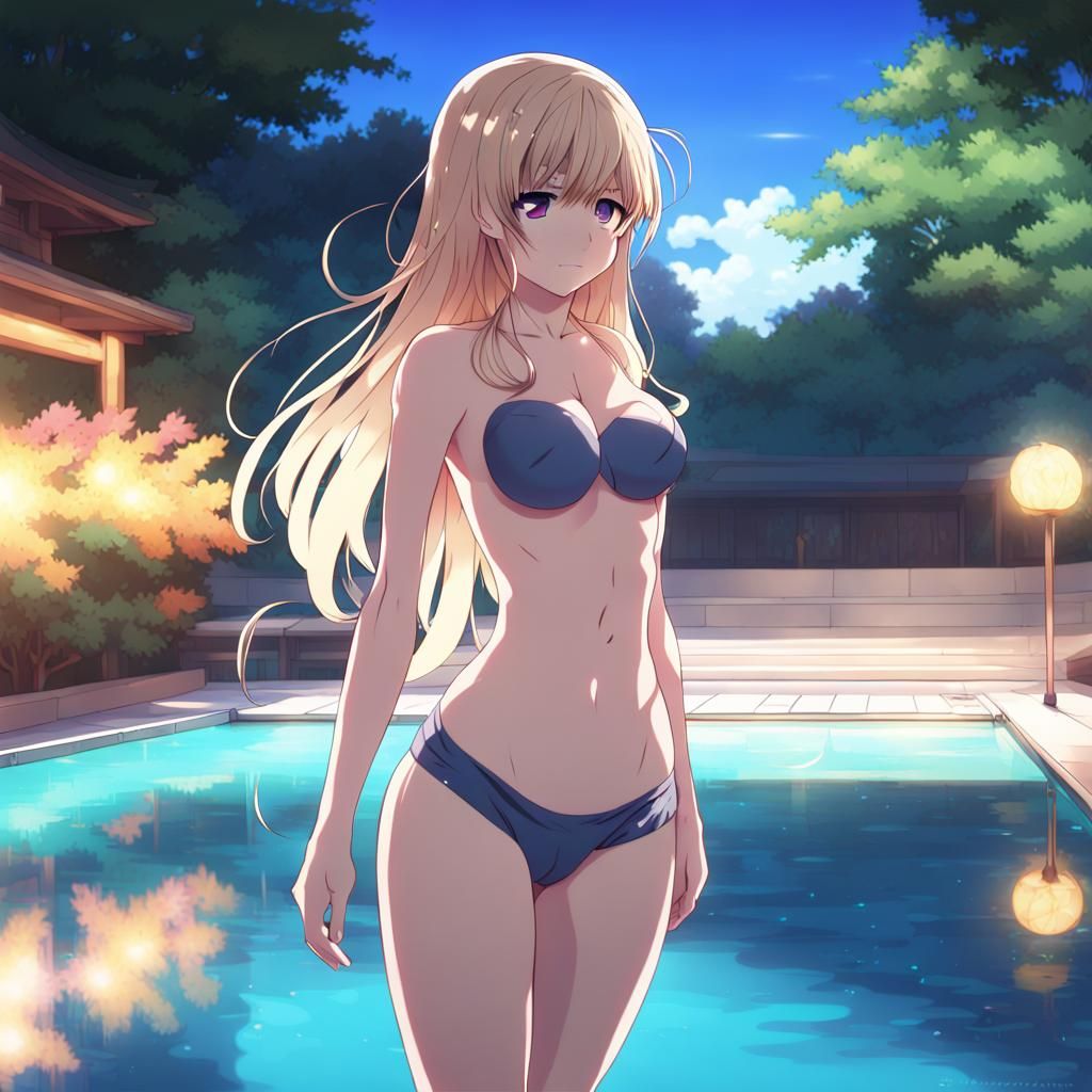 Anime Princess Walking at Neon Pool