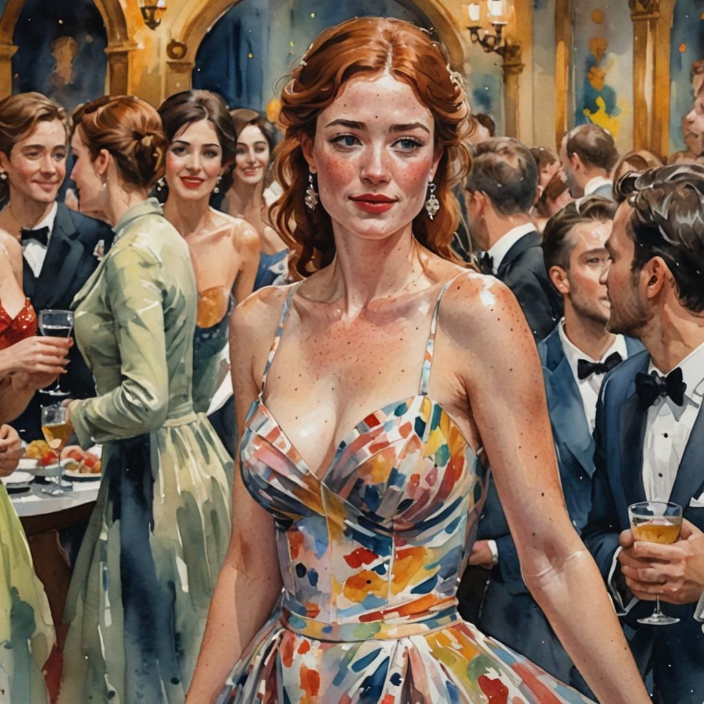 Gorgeous Woman at Party in Gouache Style