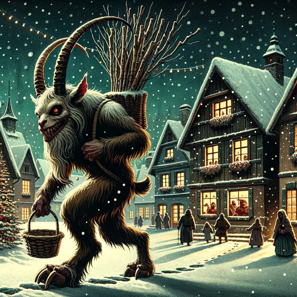 A Festive Krampusnacht Scene in Winter Wonderland