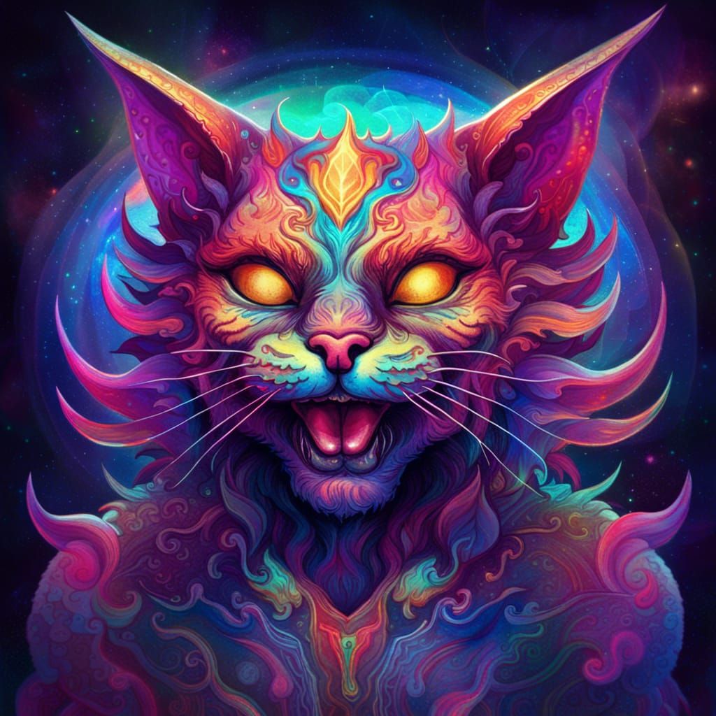 Sinister Horned Demon Cat: Astral Illustration