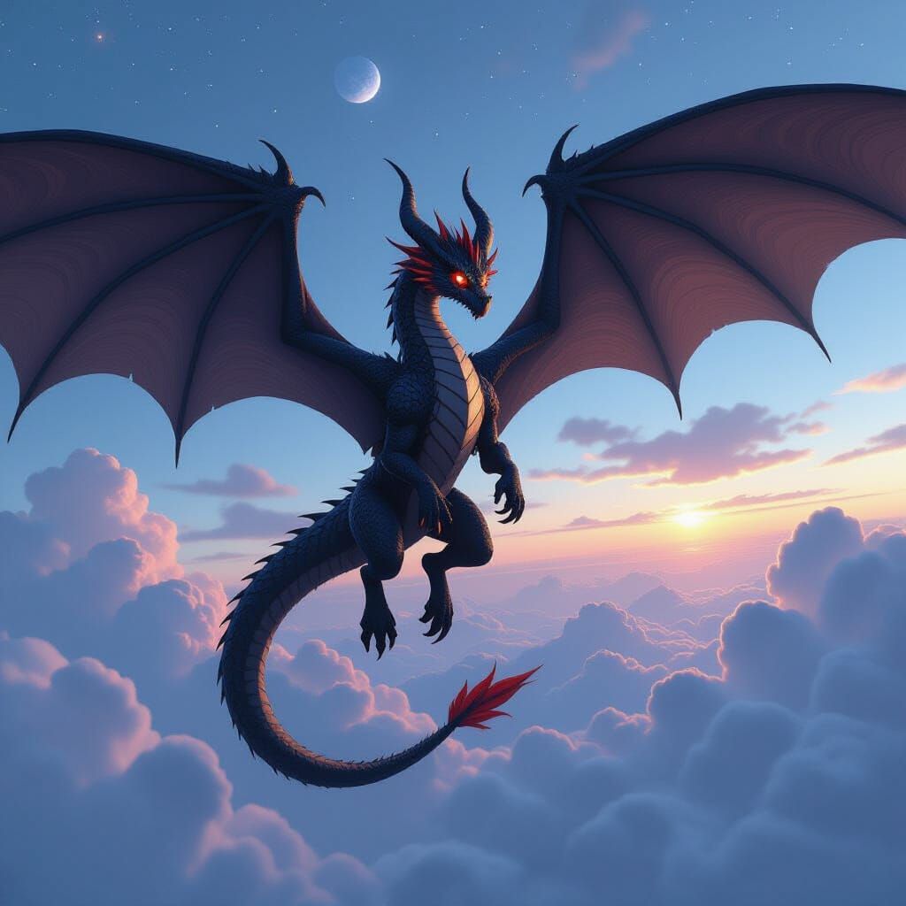 Wyvern Dragon Soaring Through Space in Anime Style