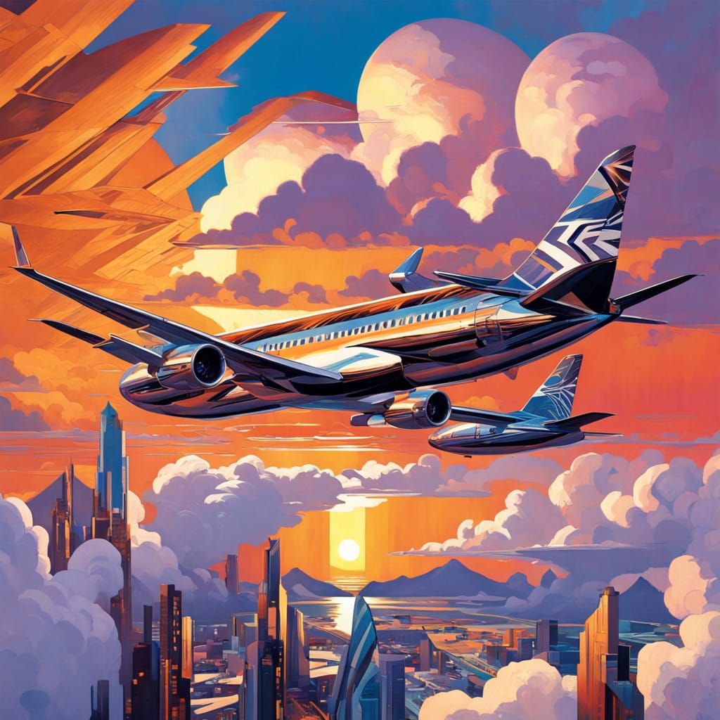 Sleek Art Deco Boeing with Chrome Accents and Metallic Flare