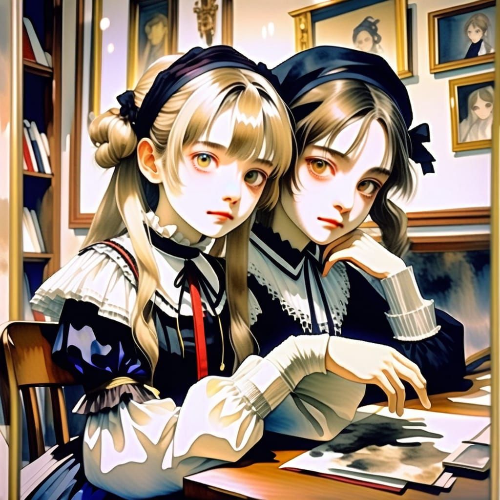 Warm Colors Gouache Portrait in Primitivism Style