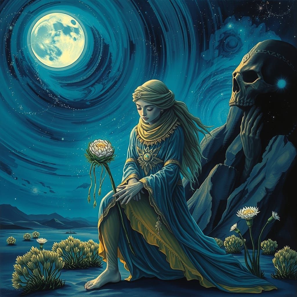 Mystical Desert Dweller in Luminous Nightscape