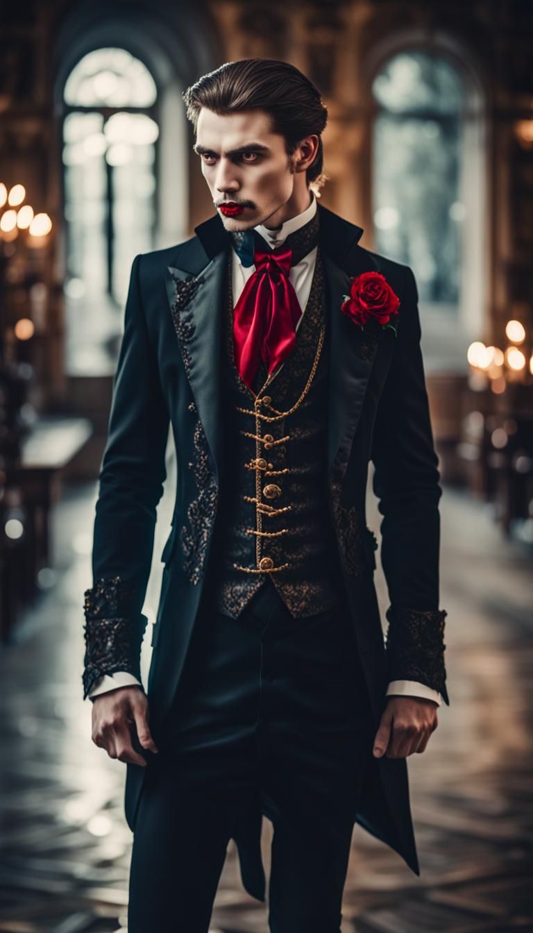 Elegant Vampire in Suit in Baroque Style