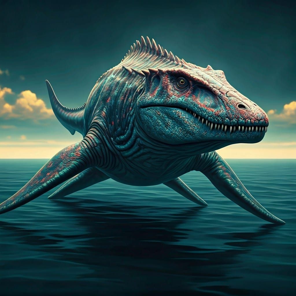 Crimson Mosasaurus in Opalescent Matte Painting