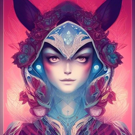 Sinister Foxy Angel Portrait with Floral Elements