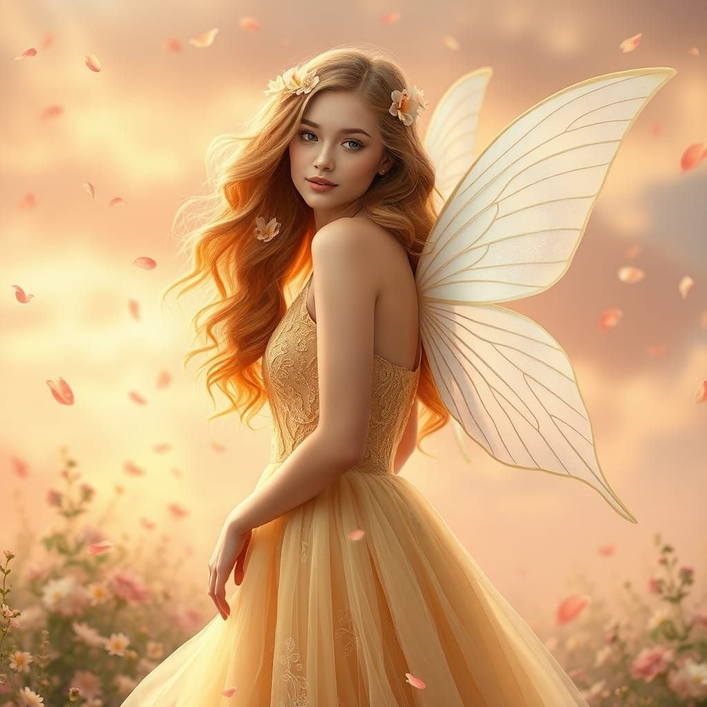 Ethereal Fairy in Dreamy Floral Landscape