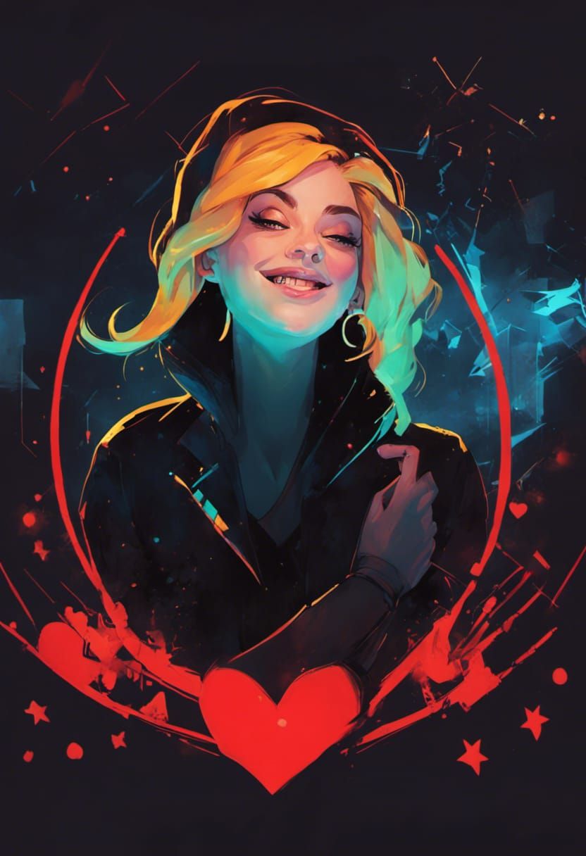 Gothic Girl with Abstract Broken Glass, 80s Style