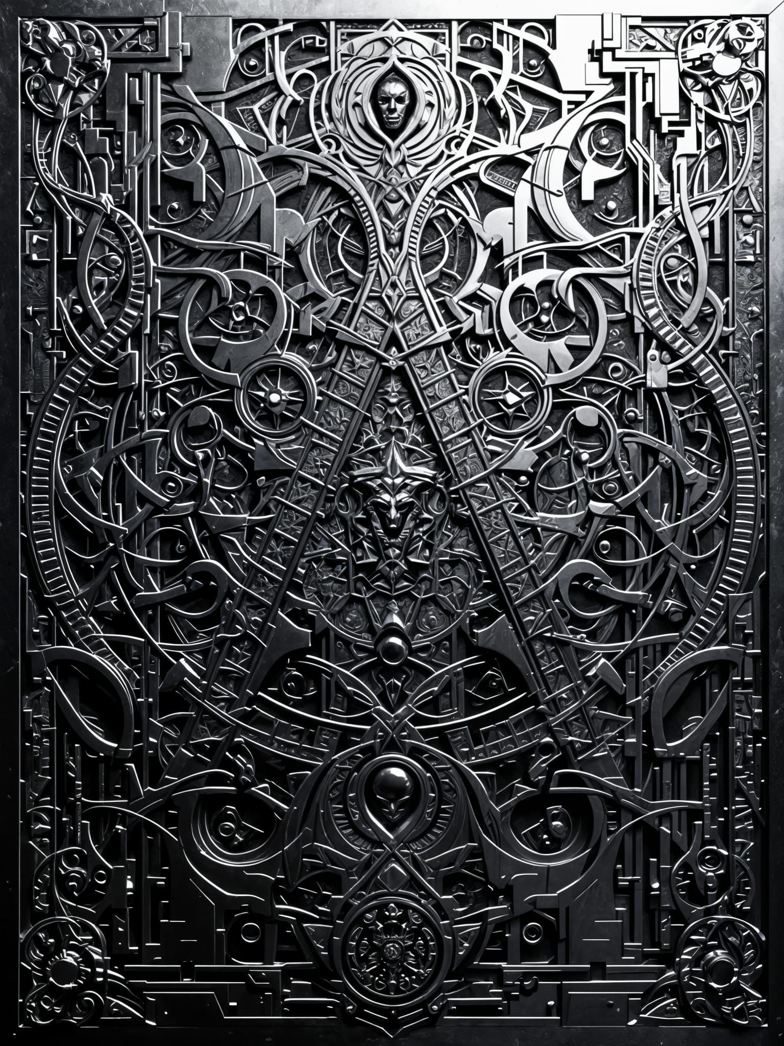 An engraved cover on polished metal.