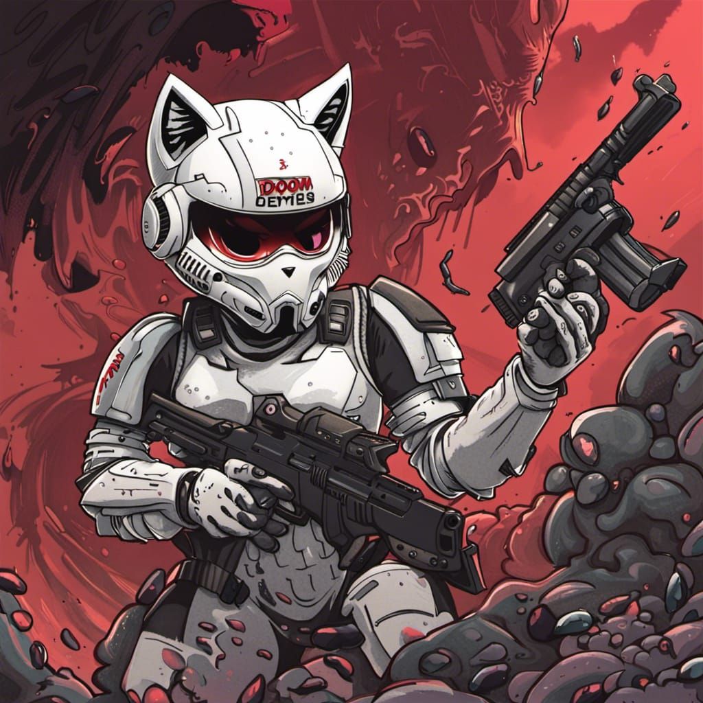 Feline Doom Trooper Battles Demons