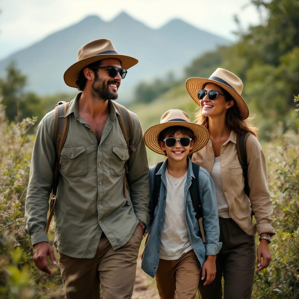 Martinican Family Hiking in Island Nature Photo