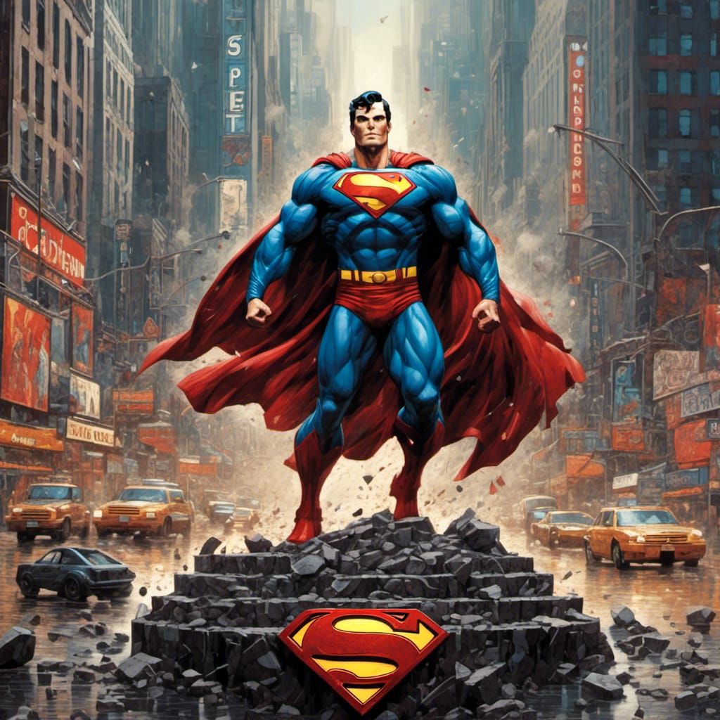 Superman granite statue