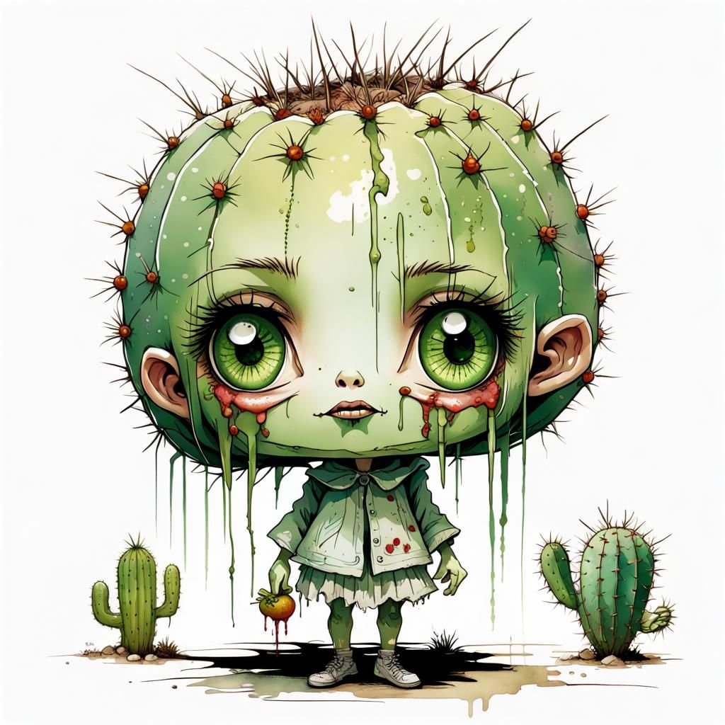 Cute Zombie Cactus Girl Character in Surreal Art Style
