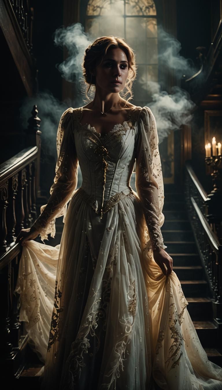 Ghostly Woman in Haunted Mansion, Cinematic Still