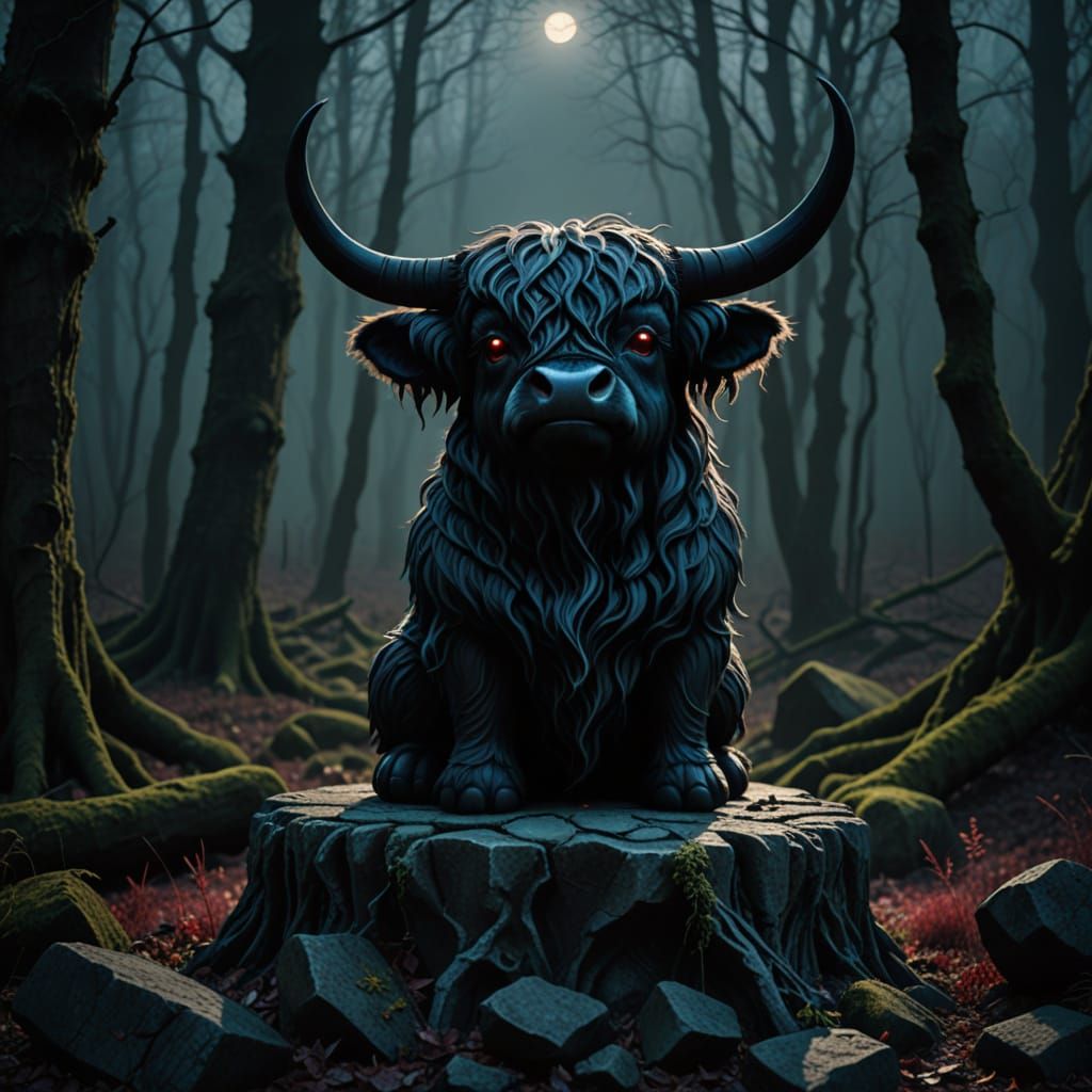 Gothic satanic highland cow plushie