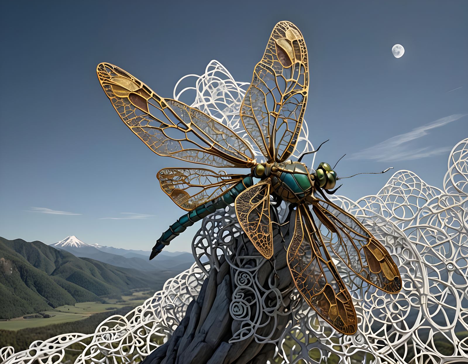 Dragonfly with Celtic Fractal Geometry in 5D Shading