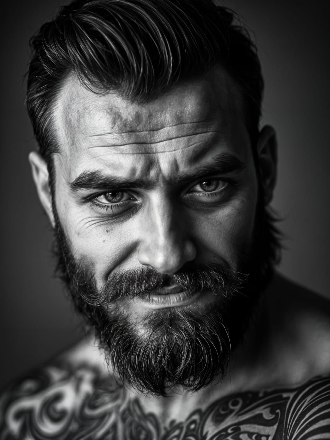 Stunning Gray Scale Portrait of a Strong Young Man