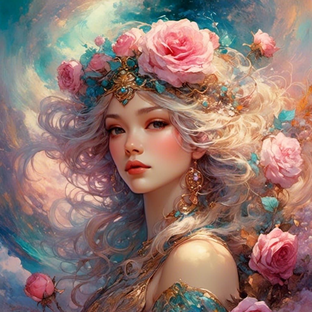 Magical Roses with Abstract Cloud Background