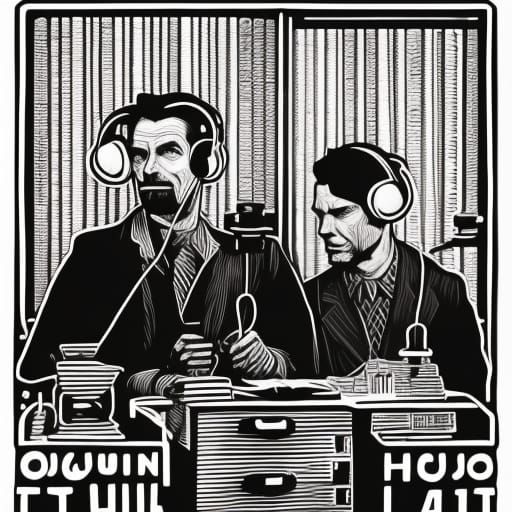 Orwell and Huxley Collaborate: Black and White Linocut