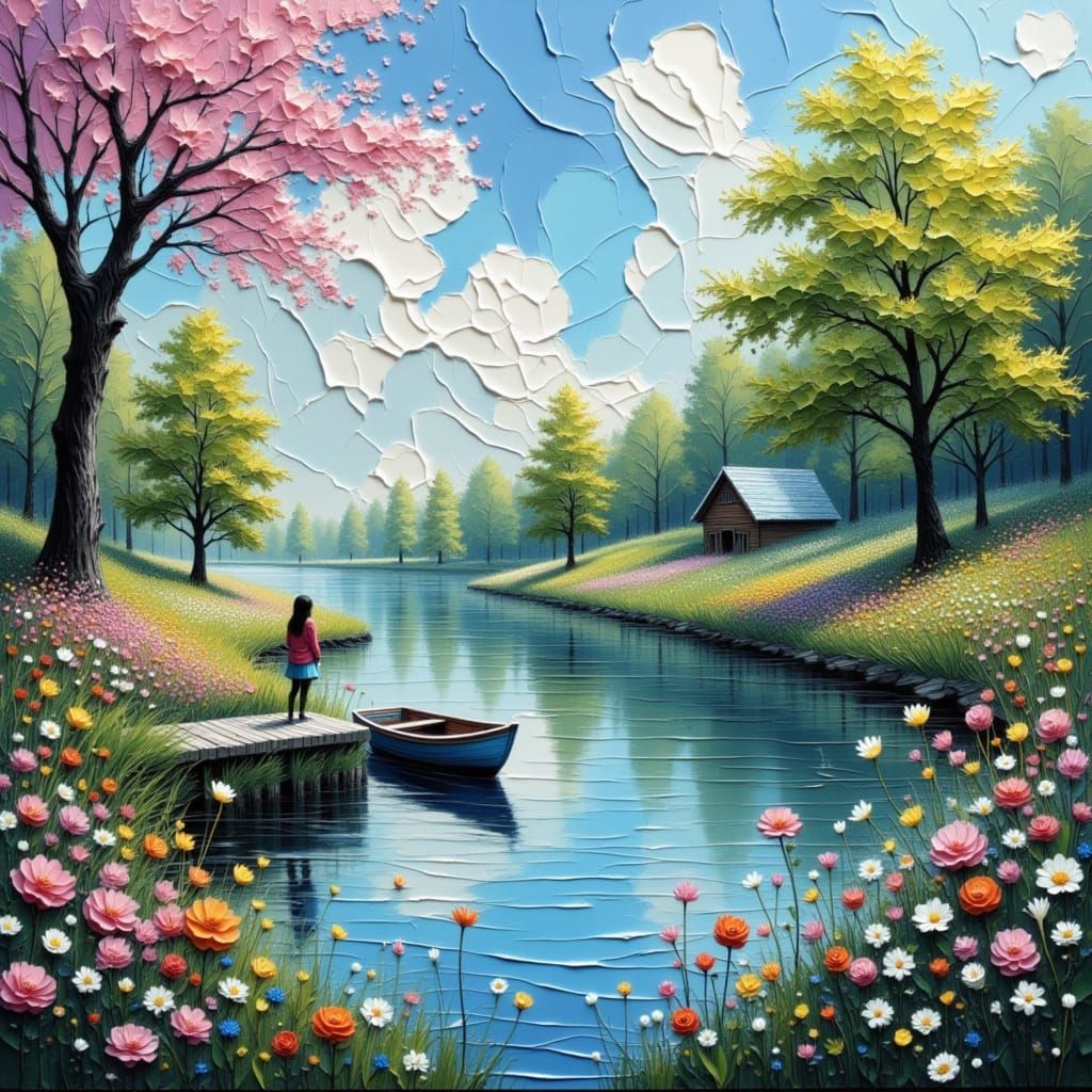 Vibrant Spring Flowers at a Boat Dock in HDR