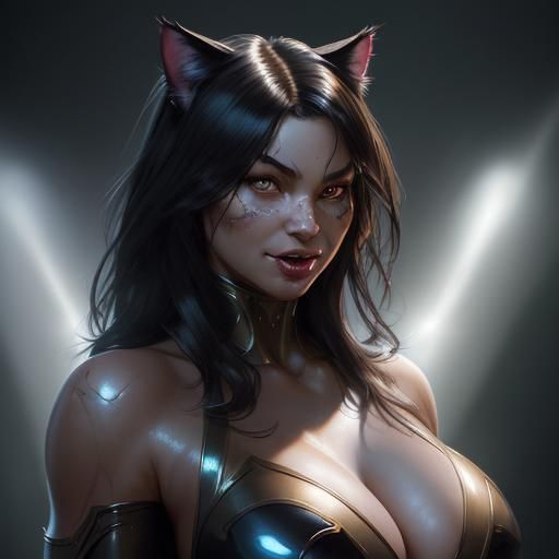 Anthropomorphic Cat Woman Portrait in Detailed Digital Art